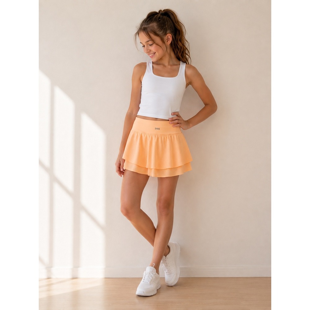 DSG Girls Kids Lightweight Stride Skort Large Peach Tennis Golf Athletic Ruffle